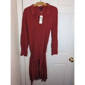 Eileen Fisher Serrano SILK Georgette Crepe Classic Collar Dress Large $398 NEW